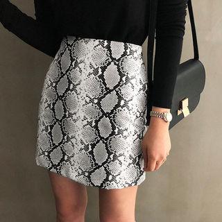 Snakeskin H-line Miniskirt