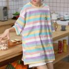Avocado Embroidered Striped Elbow-sleeve T-shirt Stripe - Multicolor - One Size