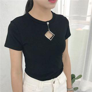 Short-sleeve Loose-fit Crewneck Cutout T-shirt