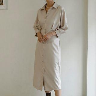 Dolman-sleeve Tie-waist Long Shirtdress