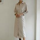 Dolman-sleeve Tie-waist Long Shirtdress