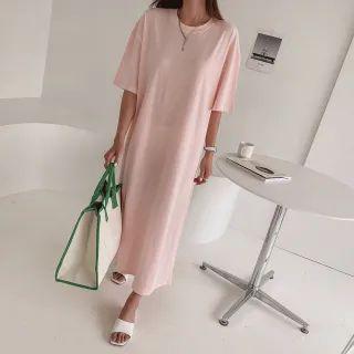 Slit-back Plain Long T-shirtdress