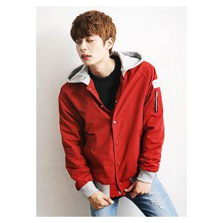 Hooded Contrast-trim Snap-button Jacket
