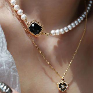 Heart Pendant Rhinestone Alloy Necklace / Faux Crystal Faux Pearl Choker