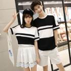 Couple Matching Color Panel Short Sleeve T-shirt / Flared Skirt / Shorts