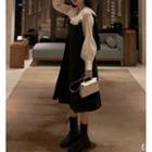 Ruffle Trim Blouse/ Sleeveless A-line Dress