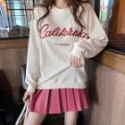 Letter Embroidered Pullover Beige - One Size