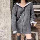 Contrast Trim Sailor Collar Cardigan Gray - One Size