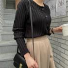 Plus Size Round-neck Ribbed Cardigan