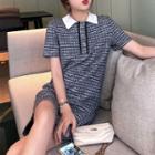 Short-sleeve Lapel Tweed Dress