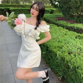 Sleeveless Rhinestone Ruffle Mini Sheath Dress