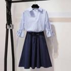 Set: Pinstriped Blouse + A-line Skirt