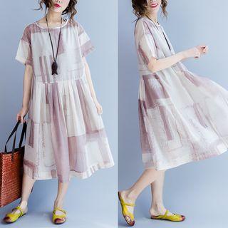 Patterned Short-sleeve Sheer Dress