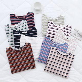 Round-neck Short-sleeve Striped Top