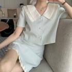 Short-sleeve Two-tone Shirt / Mini Pencil Skirt