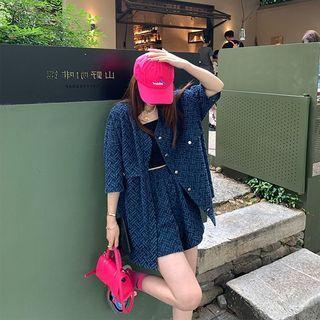 Set: Short-sleeve Denim Jacket + Wide-leg Shorts