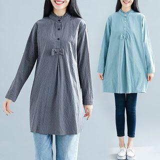Plaid Wood Ear Trim Long-sleeve Shirt