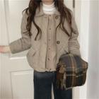 Long-sleeve Plain Padded Coat Khaki - One Size