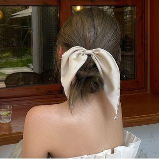 Bow Satin Faux Pearl Hair Clip
