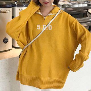 Lettering Half-zip Sweater