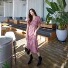 V-neck Puff-sleeve Fringed Dress