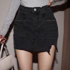 High-waist Frayed  Jeans Skirt