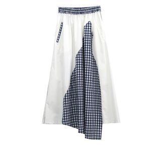 Irregular Gingham Panel Midi A-line Skirt As Shown In Figure - One Size