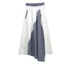 Irregular Gingham Panel Midi A-line Skirt As Shown In Figure - One Size