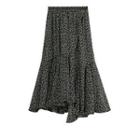 Floral Print Asymmetric Midi A-line Skirt Black - One Size
