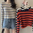 Long Sleeve Striped Cropped Knit Top