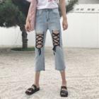 Lace Up Cropped Jeans