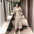 Cut Out Short-sleeve Midi Shirt Dress