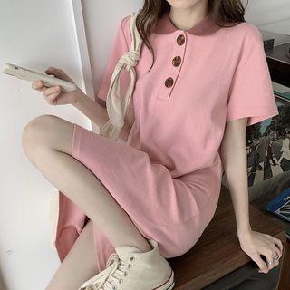 Short-sleeve Polo-neck Mini Dress