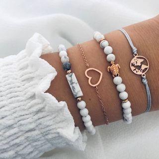 Set Of 4: Turquoise Alloy Bracelet (assorted Designs) Set Of 4 - As Shown In Figure - One Size