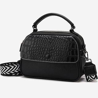 Croc Grain Panel Crossbody Bag Black - One Size