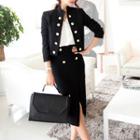 Stand Collar Buttoned Cropped Jacket