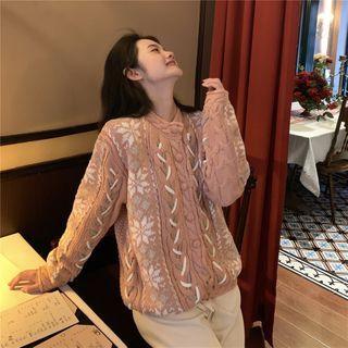 Snowflake Pattern Cardigan Snowflake - Pink - One Size