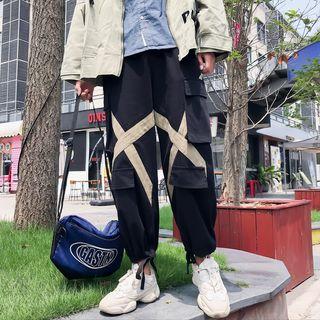 Contrast Trim Wide-leg Cargo Pants