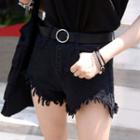 Asymmetric Fringe-hem Cotton Shorts