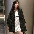 Long-sleeve Oversized Camouflage Buttoned Jacket Green - One Size