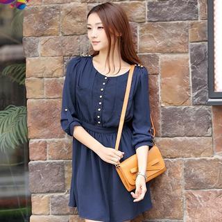 Tab-sleeve Buttoned Chiffon Dress