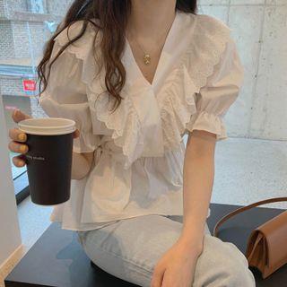 Puff Sleeve Ruffled Lace Blouse
