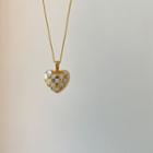 Checkerboard Heart Pendant Necklace L359 - Necklace - Gold - One Size