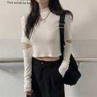 Detachable Sleeve Mock Turtleneck Cropped T-shirt