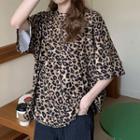 Short-sleeve Leopard Print T-shirt Black Leopard - Brown - One Size