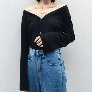 Plain V-neck Long Sleeve Top