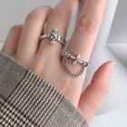 925 Sterling Silver Cross & Chain Open Ring Silver - One Size