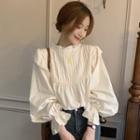 Flared-cuff Stand-collar Blouse Almond - One Size