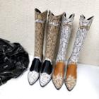 Faux Leather Snake-print Block-heel Tall Boots