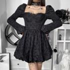 Long-sleeve Floral Lace Puffy Mini A-line Dress